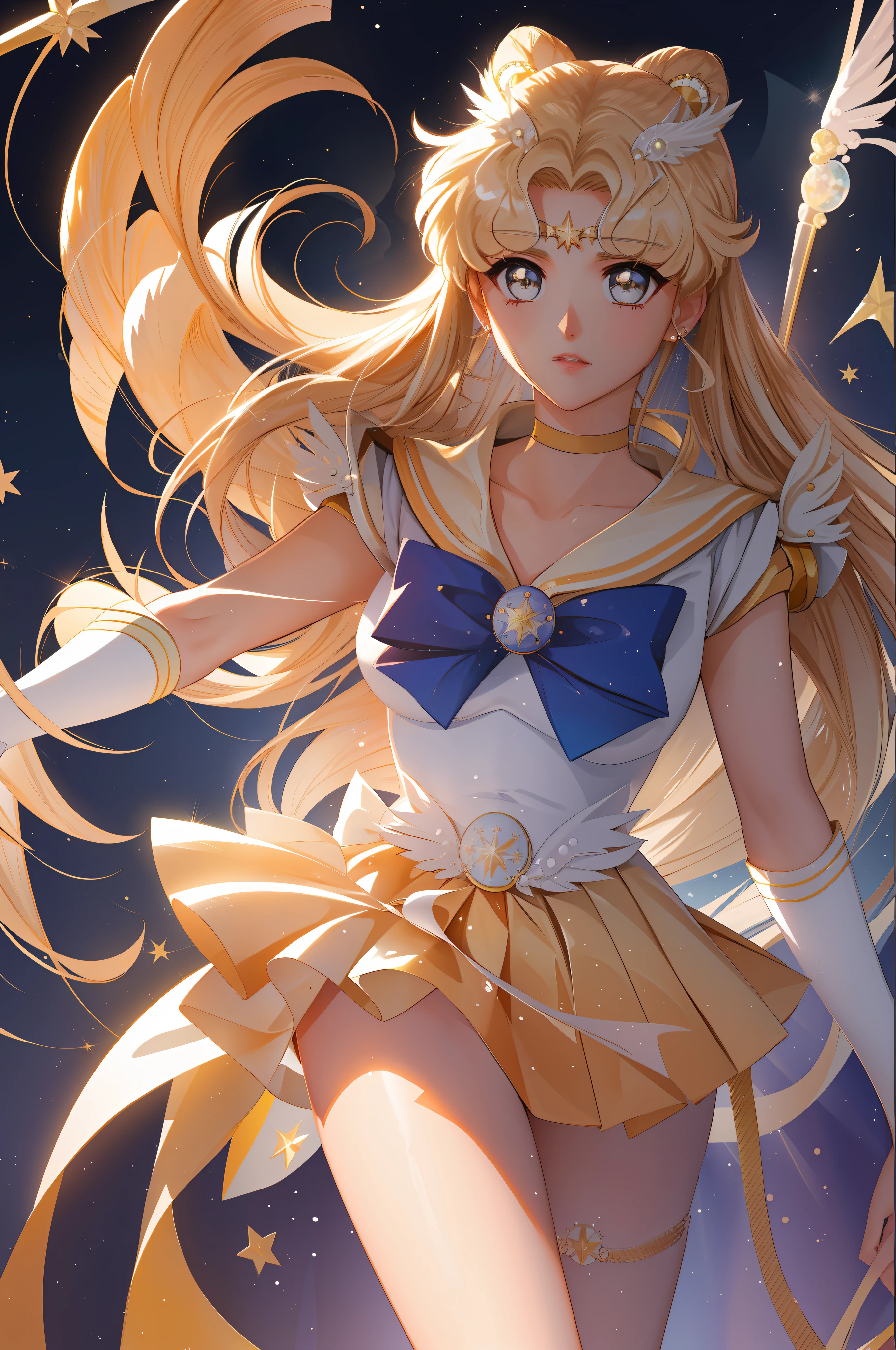 Garota anime com longos cabelos loiros e uma roupa de marinheiro, Artgerm JSC, portrait knights of zodiac girl, Artgerm extremamente detalhado, Estilo Sailor Moon, A Lua do Marinheiro. Beautiful, O Marinheiro Galaxia. Beautiful, por Sailor Moon, trending on artstation pixiv, Artgerm e Atey Ghailan, Artgerm em ArtStation Pixiv