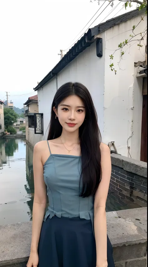 Alafard Asian woman in blue dress standing by the river, xintong chen, wenfei ye, Chinese girl, chengyou liu, Korean girl, 19-ye...