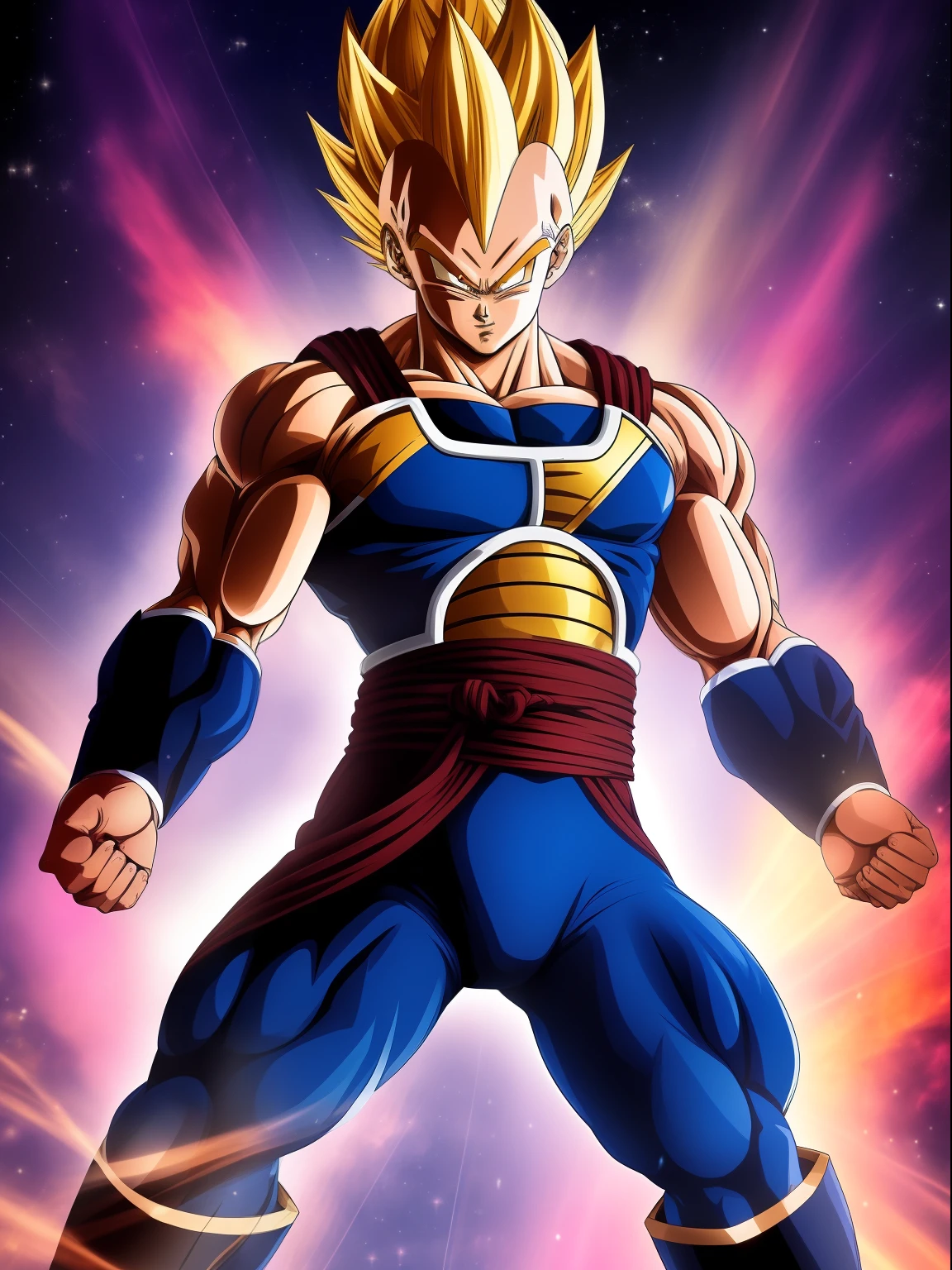 Vegeta, anime, dragon ball, masculino, muscular, forte, armadura samurai, calvo, segurando uma espada prateada, highes definition, melhor qualidade, intrincado, olhos intrincados, detalhado, luminação intensa,(obra prima),(arte conceitual)