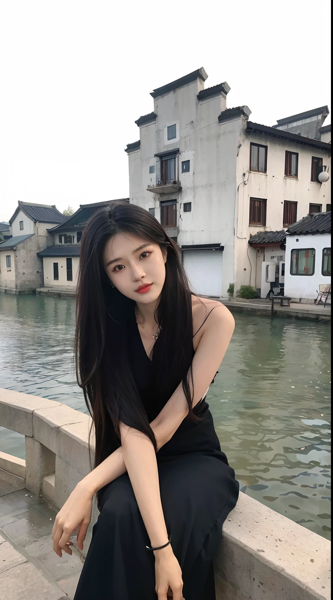 Aalfid woman sitting on a wall near a body of water, xintong chen, Chinese girl, wenfei ye, young cute wan asian face, xision wu, chengyou liu, Young Asian girl, Korean girl, gorgeous chinese models, A young Asian woman, Lin Qifeng, wenjun lin, beautiful Korean women, Zhang Pengzhen, Chinese woman