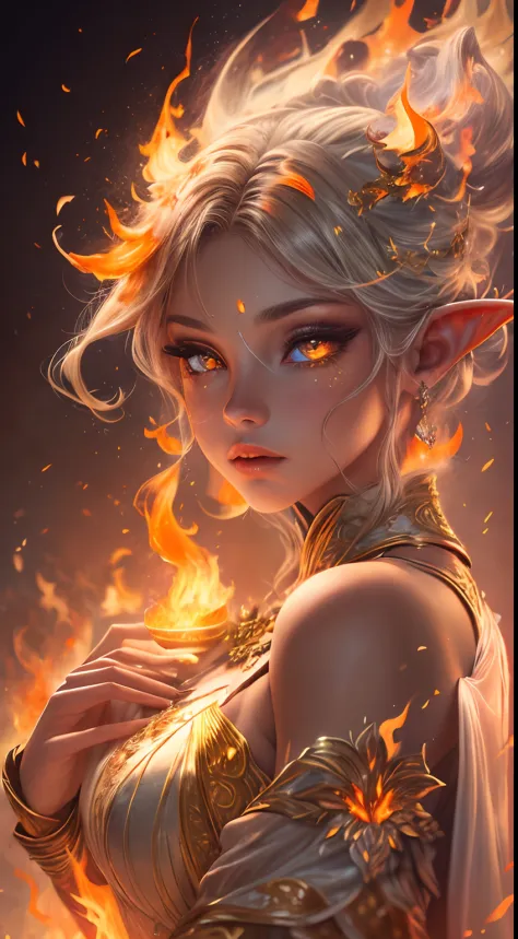 This (realistic fantasy) art contains embers, real flames, real heat, and realistic fire. Generate a masterpiece artwork of a pe...