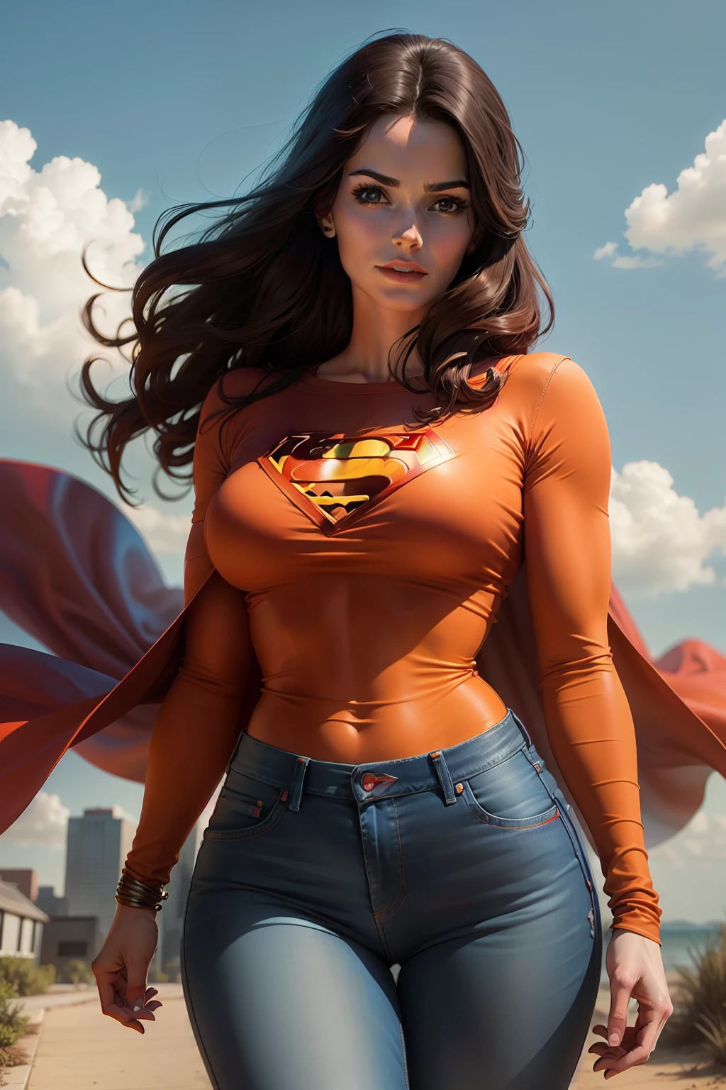 A woman in a superman costume is posing for a picture - SeaArt AI