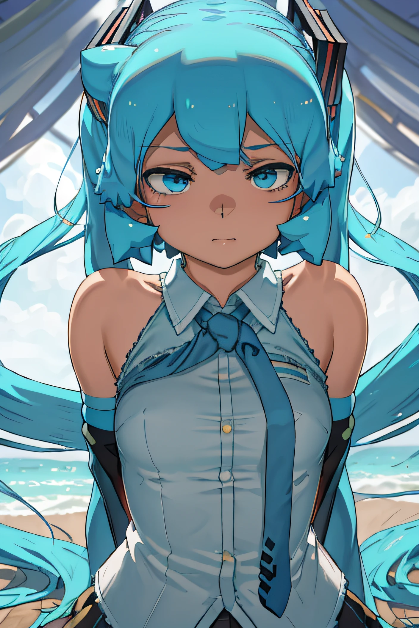 (tied arms, arms  behind  back, rope, tied legs:1.2),Hatsune Miku, squatting, High Resolutions, highest qualityr, illustration, ultra detailed, (detailed face), (detailed eyes), soft lighting, The best quality, hyper detailed, masterpiece, looking at the viewer, angry, open mouth, 1girl, Hatsune Miku, only, blue hair, White shirt, Skirt, hut, window, evening