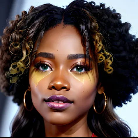 concept art, [ebony woman], [(light honey curly hair), (bright honey eyes)], solo, stripper, detailed face, better eyes, better ...