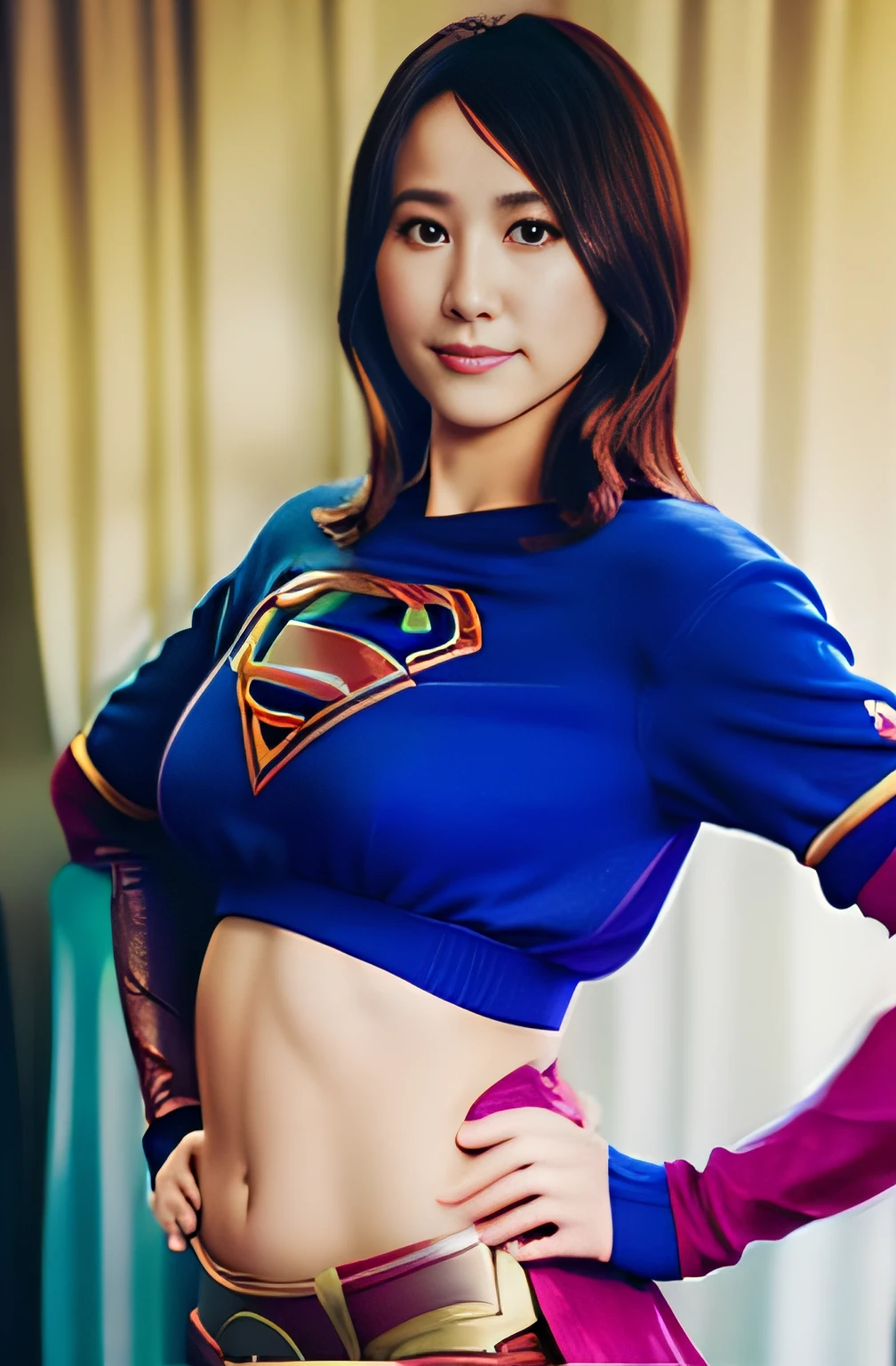 A close up of a woman in a superman costume posing for a picture - SeaArt AI