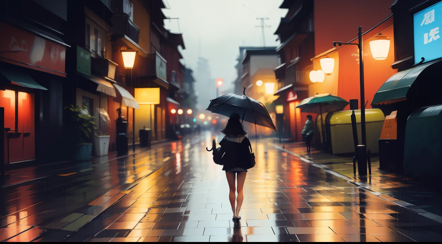 Hinter einem Regenschirm im Regen