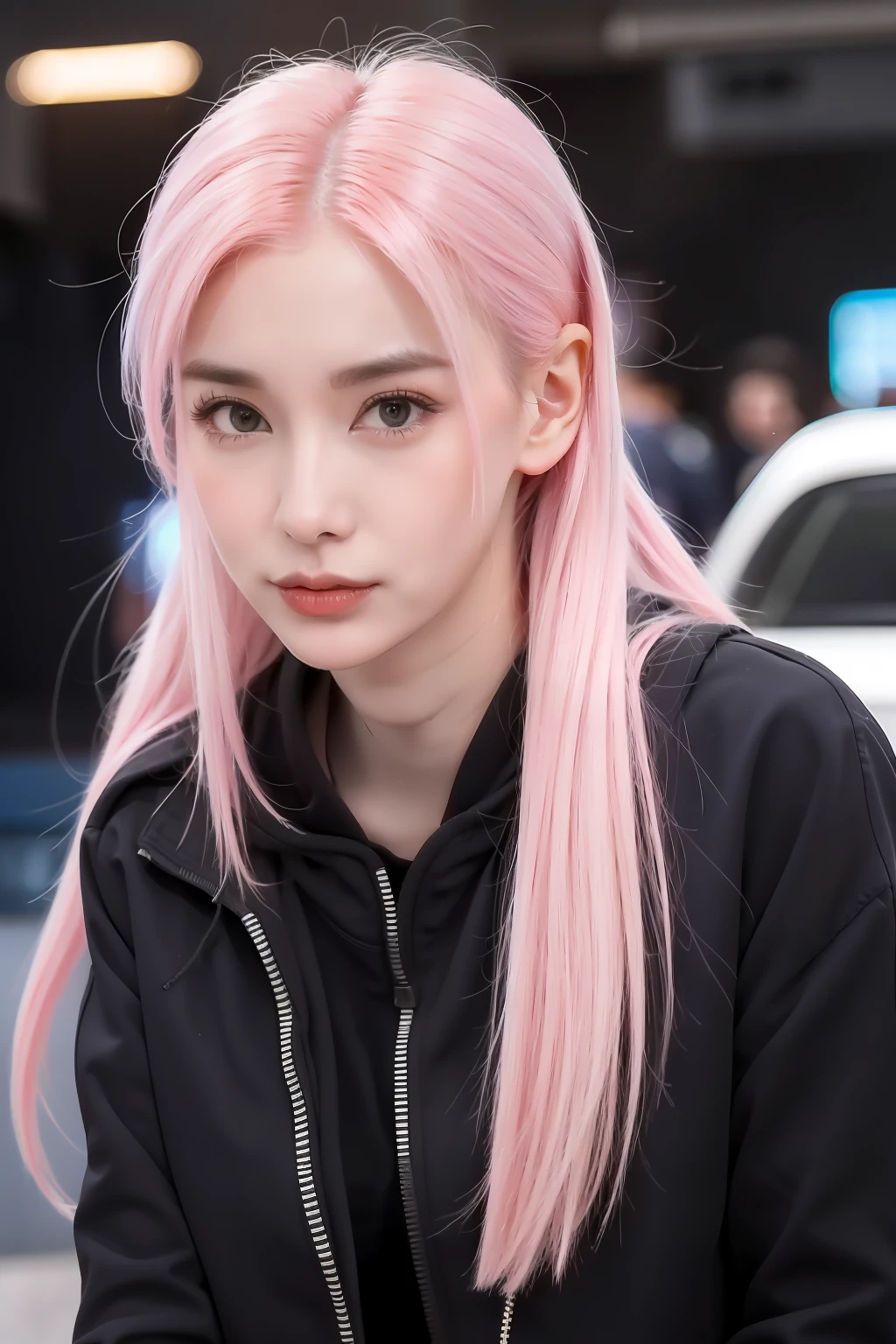 Девушка с розовыми волосами， смотрит в камеру，высокое качество