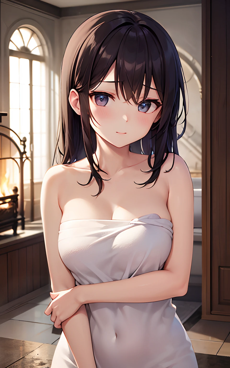 Anime girl in a white dress posing in a room - SeaArt AI