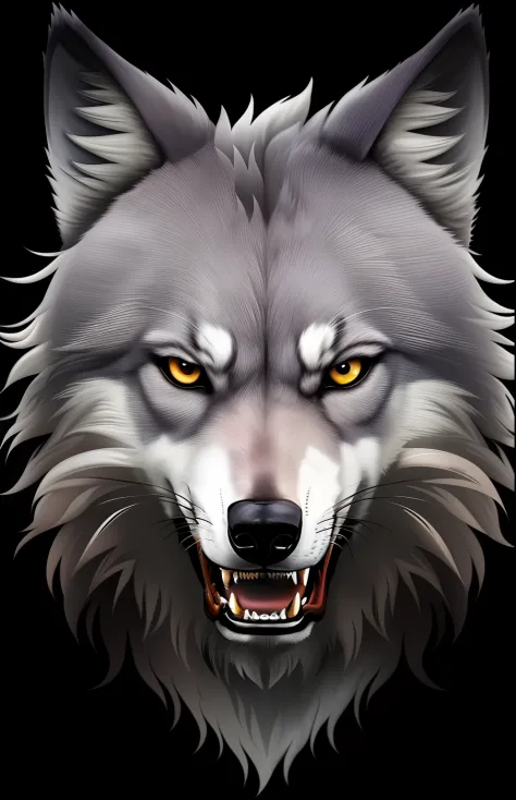 Cartoon Wolf Head，frontage，Fierce expression，Photorealsitic，High-quality images