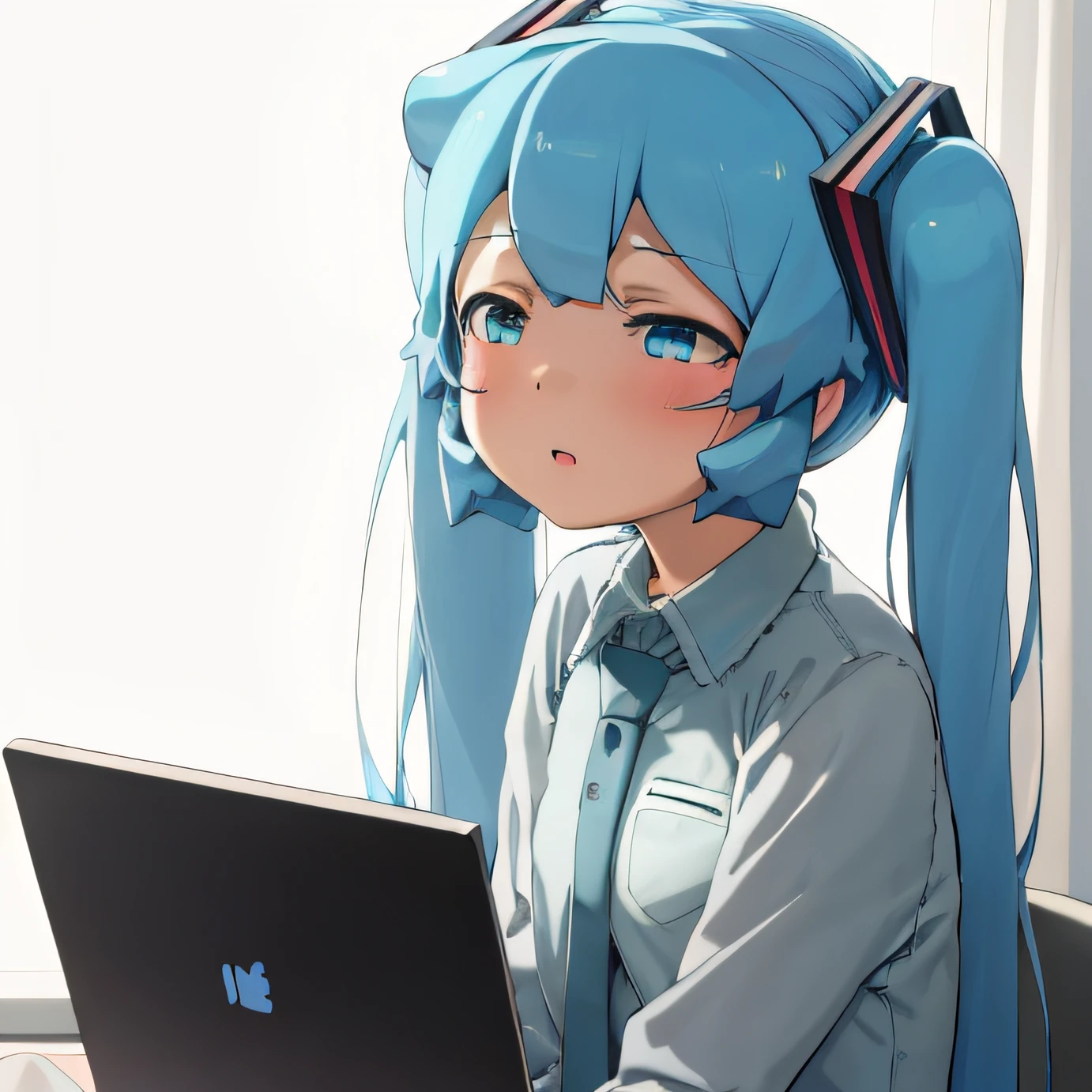 Meisterwerk, best_Qualität, 1 Mädchen, Allein, Abonnieren, hatsune miku, unten, Schreibtisch, Computer, noche