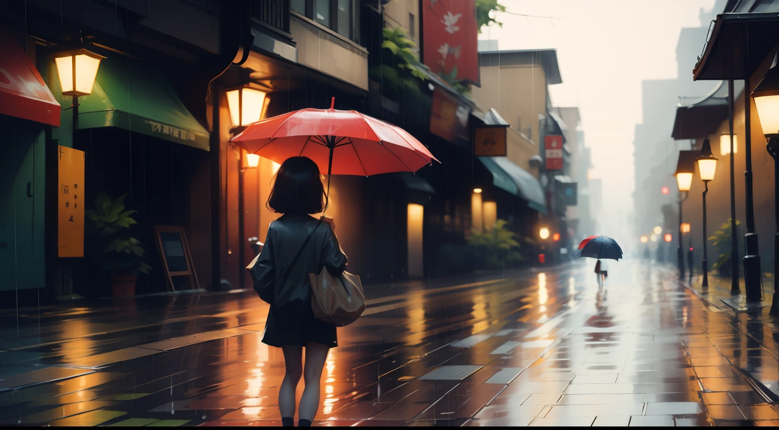 Hinter einem Regenschirm im Regen