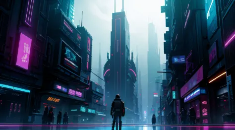 cyberpunk-style city with a nocturnal vibe with Star Wars-like aesthetic references.