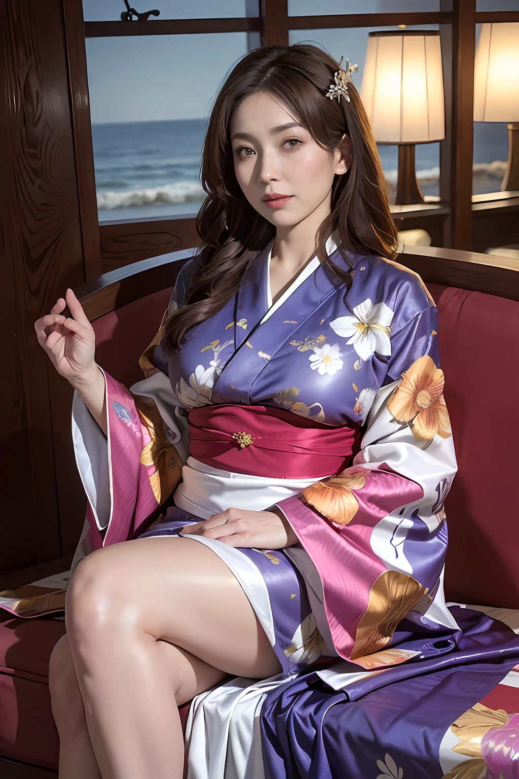 （côté Focus)、Face au côté、((plage))、((Grand))、côté、Portrait surréaliste d&#39;une belle femme mûre par David Hockney et Alphonse Mucha，((Kimono avec moins de tissu))、Kimono léger sexy avec peu de tissu、kimono sexy、kimono sexy，((Des seins qui semblent déborder du kimono))、Décoré de kimonos avec de fines broderies et de beaux bijoux，Mon kimono est sur le point de se déchirer、Saillant 、(((Japon Femme, 50 ans)))、(((Une fille mature sexy)))、reine、(Femme mariée sexy)、( exposé)、((le palais royal))、((Canapé royal))，Art fantastique，((cheveux longs ondulés de couleur châtain clair))、photographiqueréaliste，éclairage dynamique，stations artistiques，affiche pour，modèle courbé, Corps courbé, corps épais, (Les seins sont gros), déesses, beau corps, amouranth, grosse poitrine, mieux connu sous le nom d&#39;amouranth、Éclairage volumétrique，visage très détaillé，4k&#39;&#39;，((Seins colossaux))、Avec des diamants，cuisses sexy，Exposer vos pieds、exposer l&#39;abdomen ,Coffre 1 fille, Dans le noir, ombre profonde, mélodie basse, tir de cow-boy,(vêtements officiels:1.4), Les yeux sont confus et séduisants，jambes séparées、