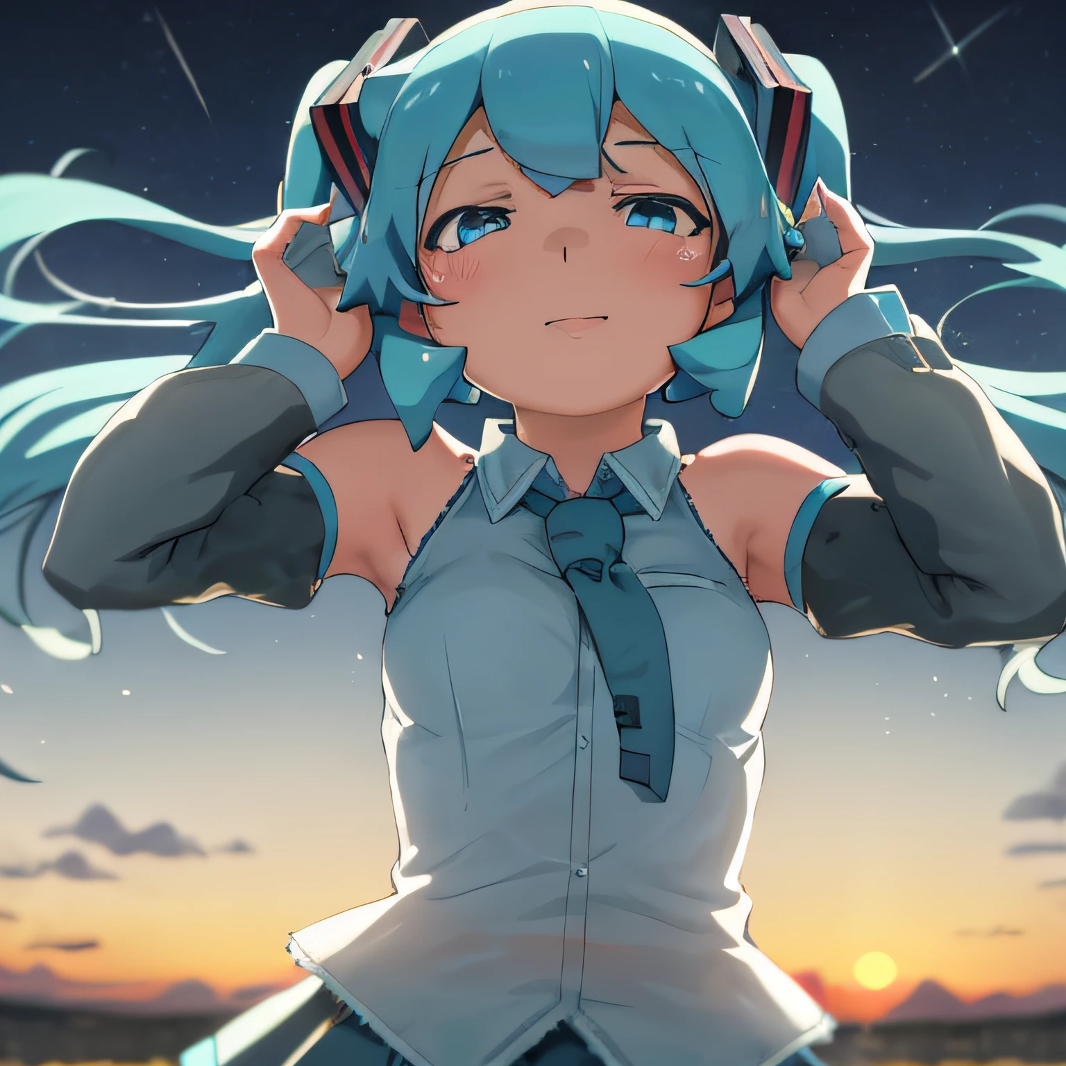 obra maestra, best_quality, 1girl, solo, abmayo, hatsune miku, fondo, escritorio, noche