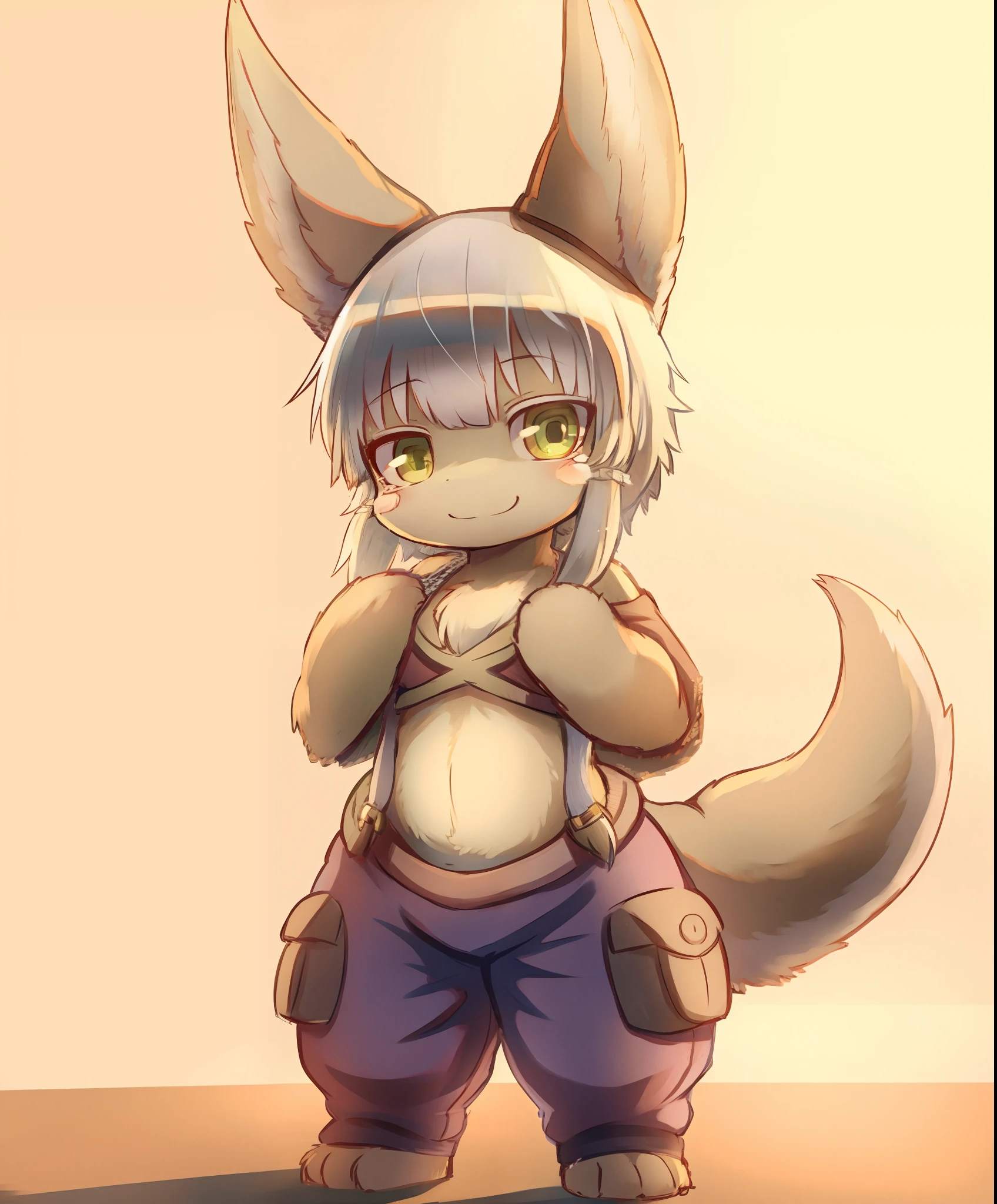 1 garota, Sozinho, Peludo, Nanachi \(feito no abismo\), Nanachihat, Nanachipants, de pé, Olhando para o visualizador, sorriso