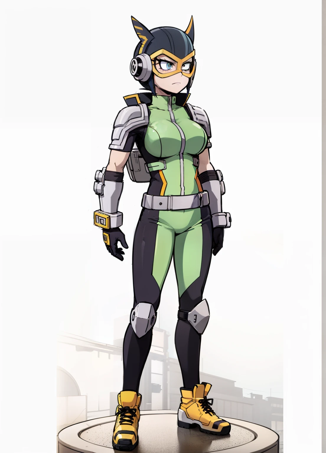 A cartoon of a woman in a green and black outfit - SeaArt AI