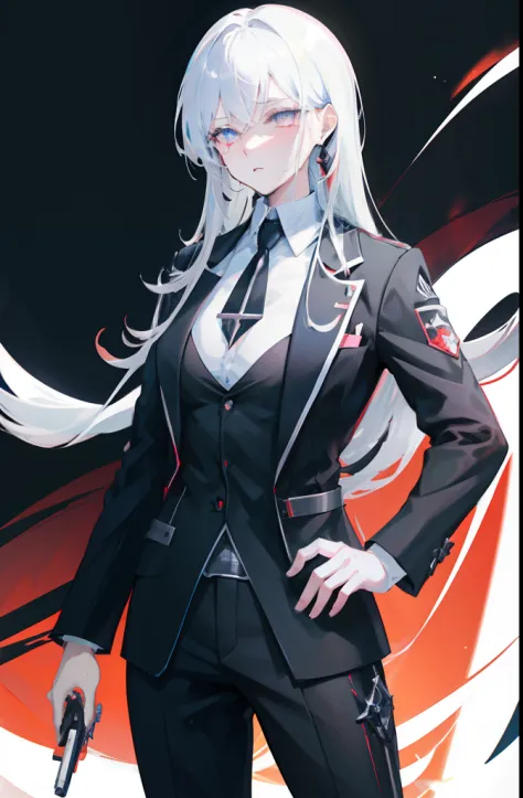anime character dressed in a black suit and white hair holding a cigarette, from girls frontline, fine details. girls frontline,...
