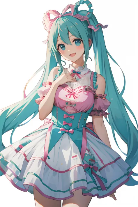 best qualityer， tmasterpiece， 1girll， Big breasts Hatsune Miku， sweet_lolita， cheerfulness， An amusement park，Beth