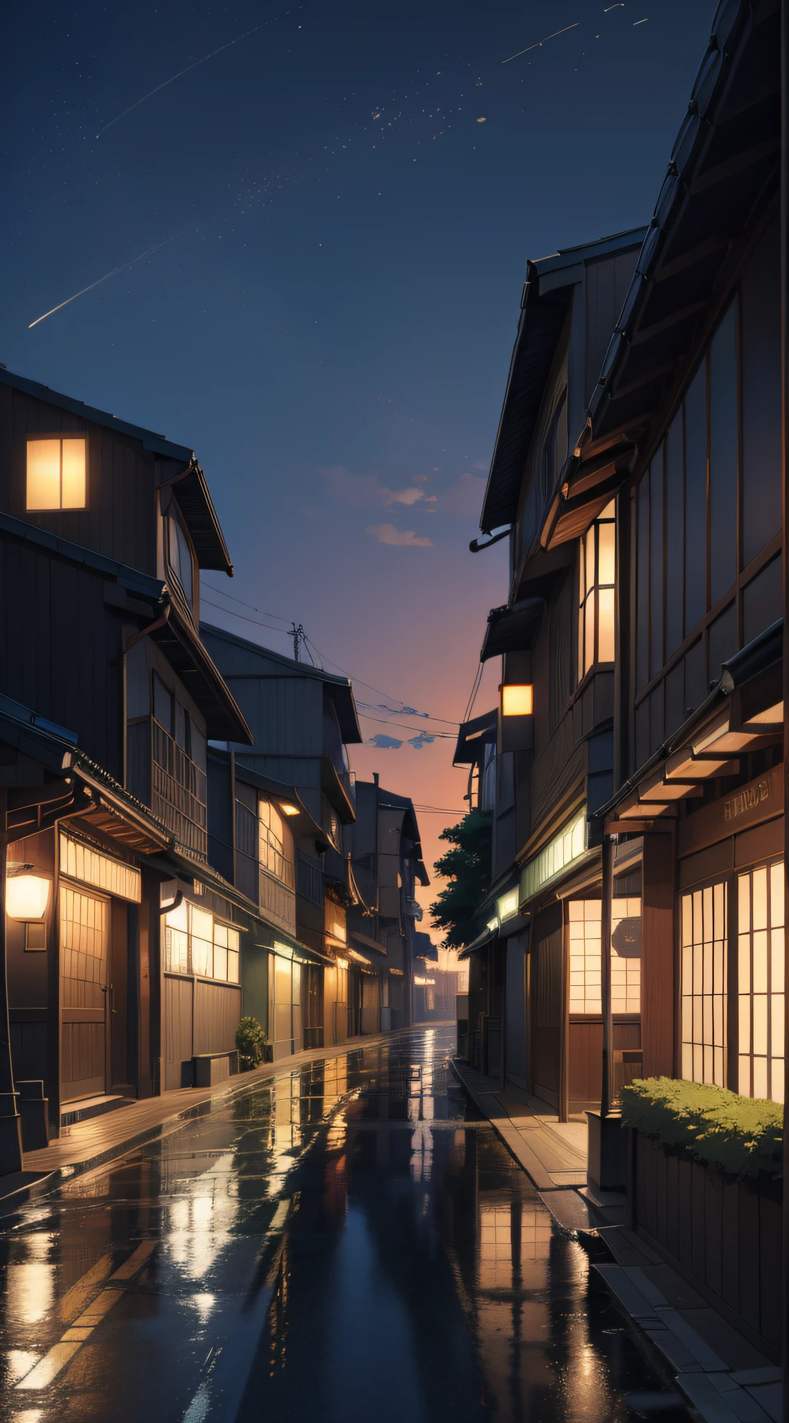 Japanese townscape、Makoto Shinkai's concept art、Tumbler、magic realism、beautiful anime scene、high-level image quality、By Shinkai Makoto、((By Shinkai Makoto))、anime background art、anime backgrounds、style of makoto shinkai、anime movie background、No humans。