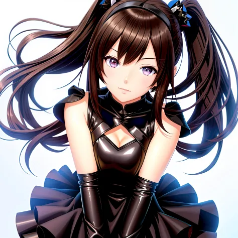 anime big breast：Brunette girl wears gloves，Moe art style，She wore a black dress，Show cute anime characters，Admire at Pisif Art ...