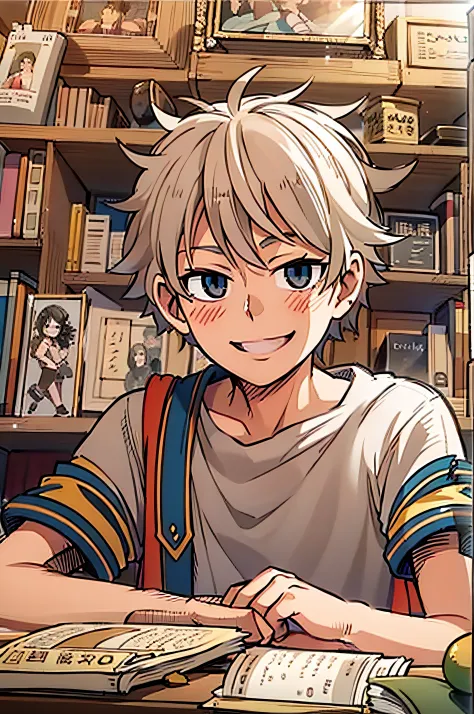 The look of an anime boy who is 10 years old，Lovely smile