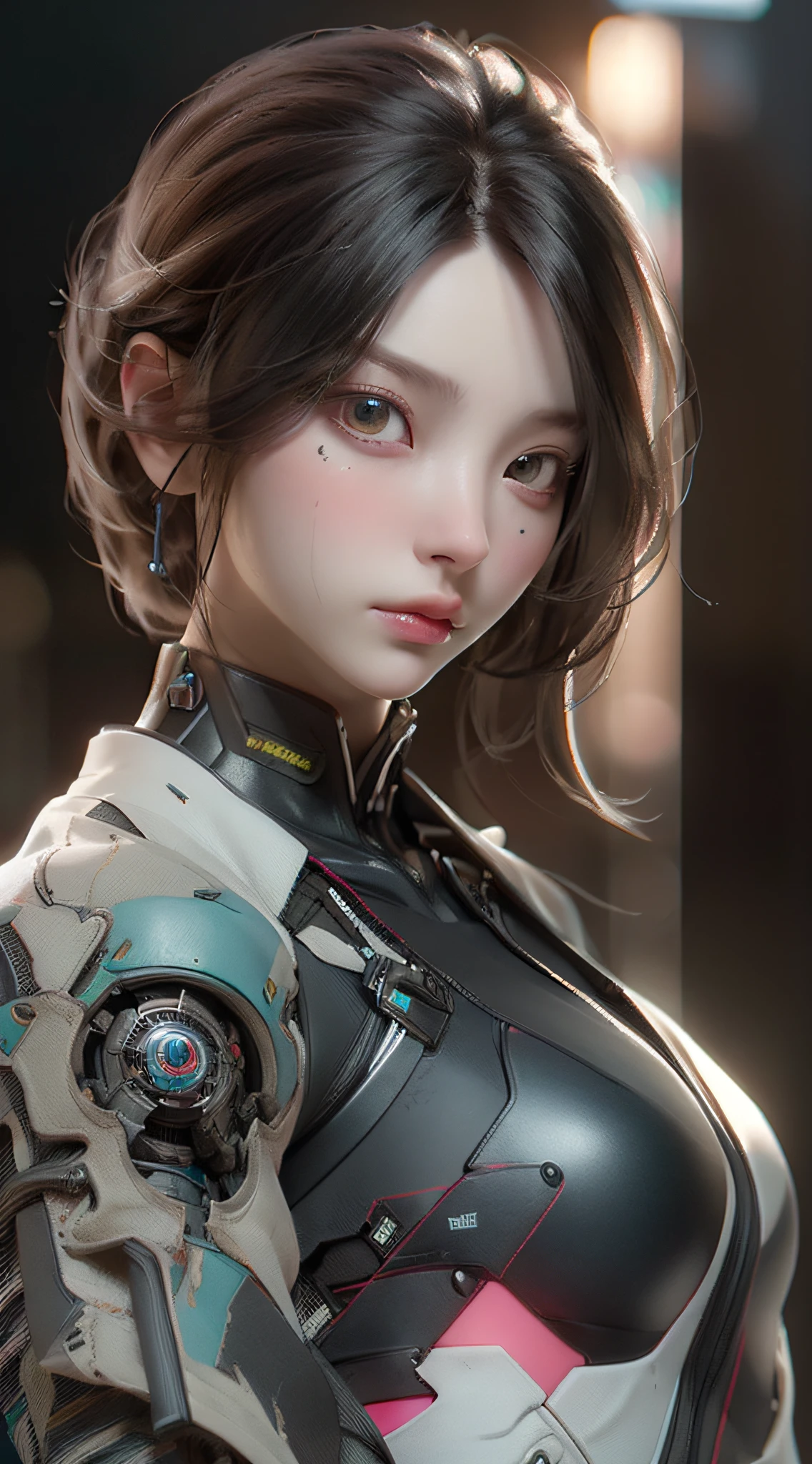 ((best qualtiy)), ((tmasterpiece)), (the detail:1.4), 3D, A beautiful cyberpunk female image,HDR，Clear facial features，Clean face，（HighDynamicRange）,Ray traching,NVIDIA RTX,Super-Resolution,Unreal 5,Subsurface scattering、PBR Texture、post-proces、Anisotropy Filtering、depth of fieldaximum definition and sharpnesany-Layer Textures、Albedo e mapas Speculares、Surface Coloring、Accurate simulation of light-material interactions、perfectly proportions、Octane Render、Two-colored light、largeaperture、Low ISO、White balance、the rule of thirds、8K RAW、