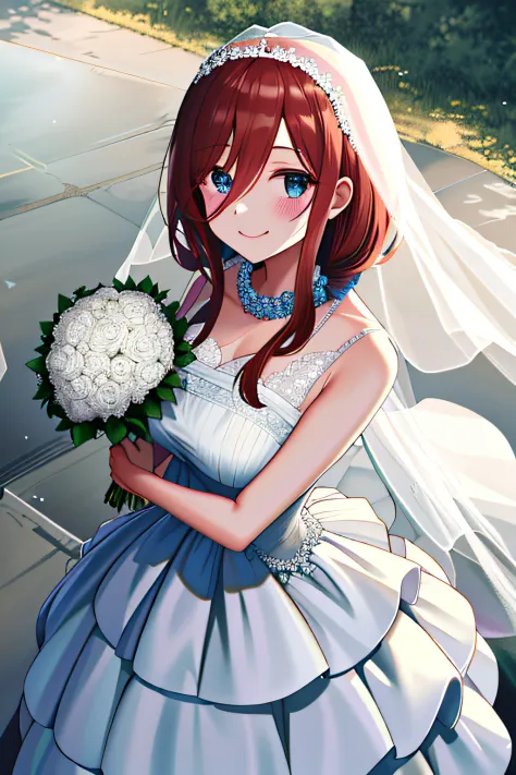 "(optimum,wedding gown,holding flower bouquet,one-girl,chies)tmasterpiece，high qulity，A high resolution，New World No. 1，Headphon...