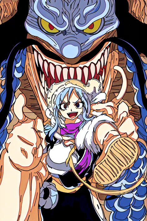 Anime characters with big mouths and big smiles on their faces, from one piece, Full color comic book cover, full-colour illustration, author：Joichiro Oda, coloured manga scan, offcial art, full color digital illustration, king of pirates, epic full color ...