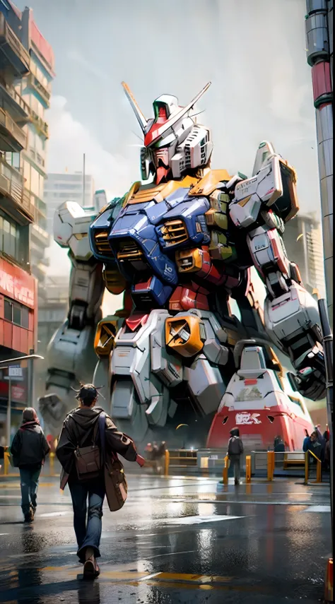 jpn，Streets and pedestrians in Tokyo，Giant robot in front of the Capitol，RX78