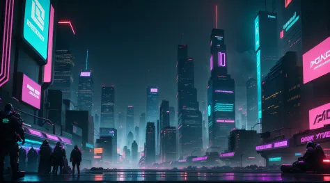 Cyberpunk metropolis，Neon Street，crowd of，Magnificent cityscape，There is a breath of life in the future