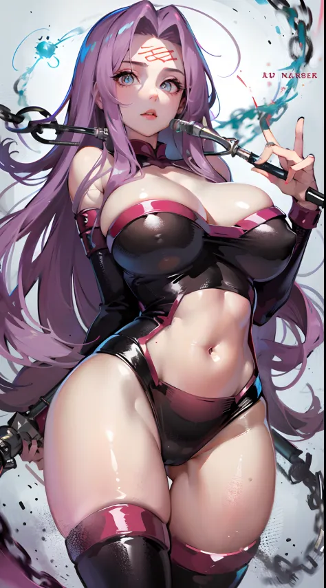 Medusa，Fleshy thighs，with a pure white background，huge tit，Vigorous，exposing your navel，High-class design sense，Promotional poster style，on cheongsam，highly rendered，详细的脸