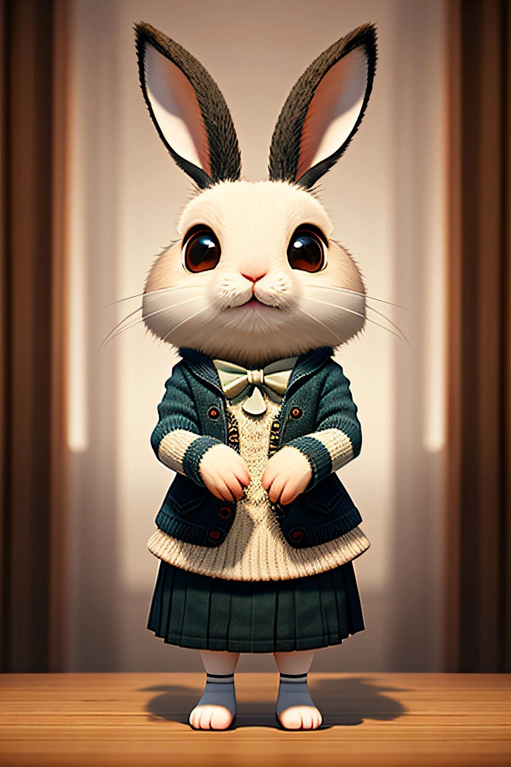 Cute adorable little bunny waving and smiling greeting me, unreal engine, cozy interior lighting, art station, detailed digital painting, cinematic, character design by mark ryden and pixar and hayao miyazaki, unreal 5, daz, hyper realistic, octane render, 3DMDT1