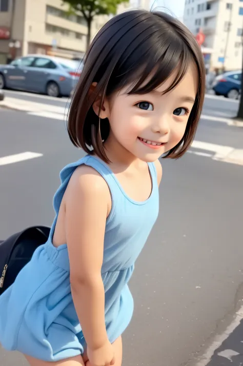Little girl smiling in the city