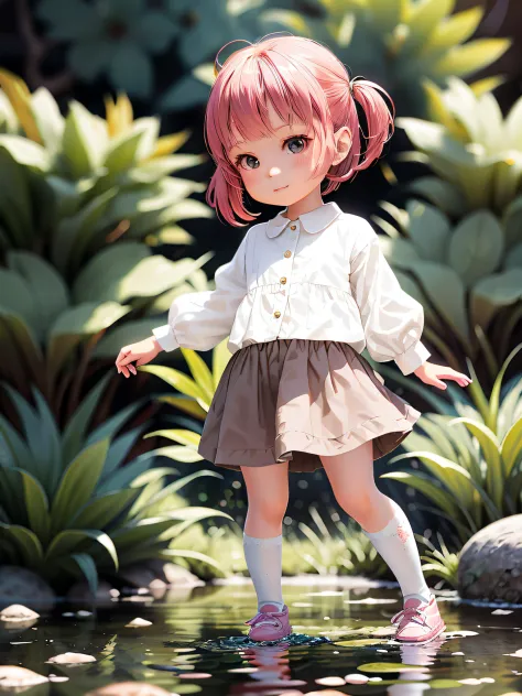 there was a doll standing in the water, render of a cute 3d anime girl, cute 3 d render, realistic anime 3 d style, highly detai...