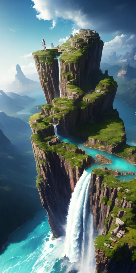 Masterpiece, best quality, high quality, extremely detailed CG unity 8k wallpaper, landscape, outdoor, sky, clouds, sky, no humans, mountain, landscape, water, tree, blue sky, waterfall, cliff, nature, lake, river , cloudy skies, award winning photography,...
