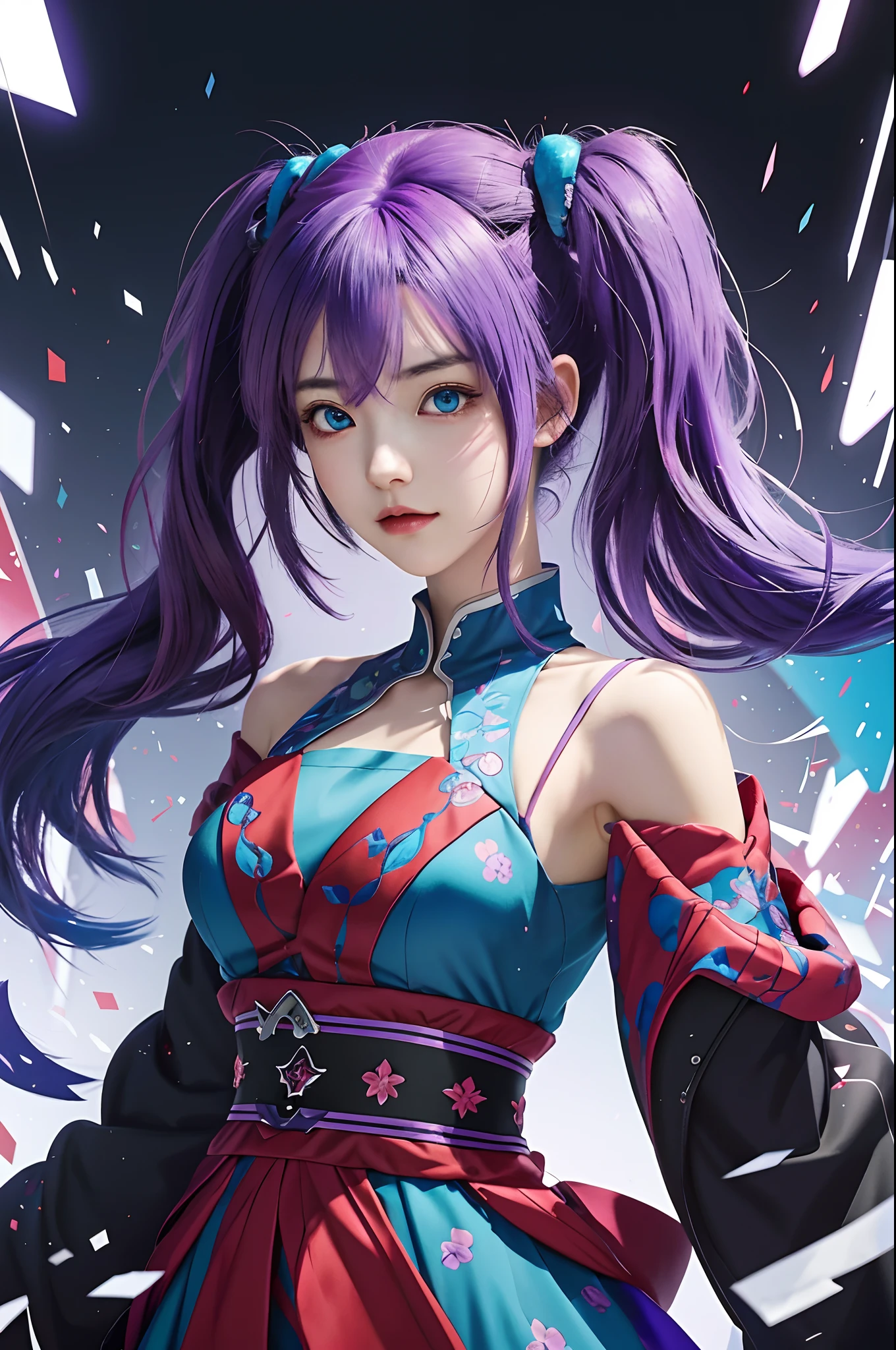 Anime girl with purple hair and blue eyes in a red dress, style of anime4 K, Detailed digital anime art, Guviz, Guweiz in Pixiv ArtStation, Guviz-style artwork, Guweiz on ArtStation Pixiv, Digital anime illustration, Digital anime art, anime styled digital art, a beautiful anime portrait