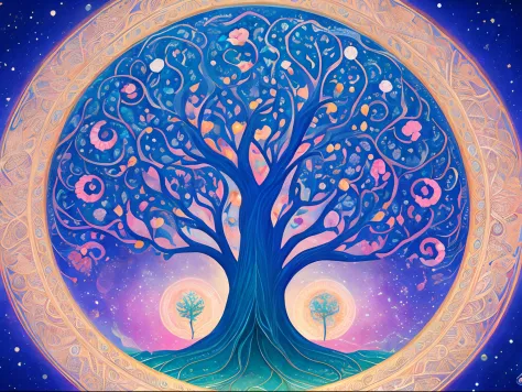 There is a tree，The trunk is long，The trunk is long，The trunk is long，There is a tree inside, Cosmic Tree of Life, simple tree fractal, tree of life inside the ball, cosmic tree, enlightening. Intricate, Tree of Life, inspired by Petros Afshar, coherent sy...