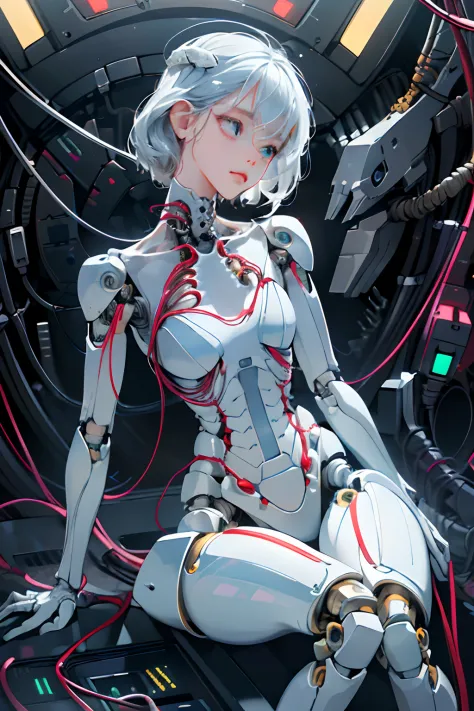 absurdres, highres, ultra detailed, 1girl, solo, extremely detailed eyes, (highly detailed CG illustration), ((an extremely delicate and beautiful)),(cute delicate face),cinematic light,((1mechanical girl)),full body,(machine made joints:1.4),((machanical ...