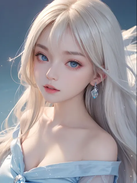 1 girl、portlate、student clothes、blue-sky、Bright and very beautiful face、young, shiny white shiny skin、Best Looks、Blonde hair with dazzling reflection of light、Beautiful platinum blonde super long silky straight hair shiny、long bangs、A tremendously beautifu...
