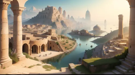 OldEgyptAI, landscape with cities