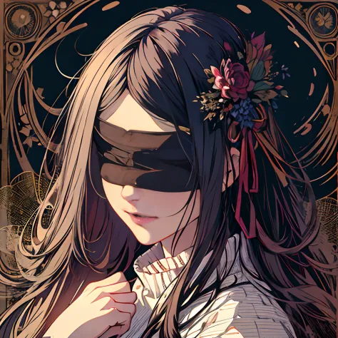 (masterpiece, top quality, best quality, official art, beautiful and aesthetic:1.2),
blindfold, solo, 1girl, open mouth, long ha...