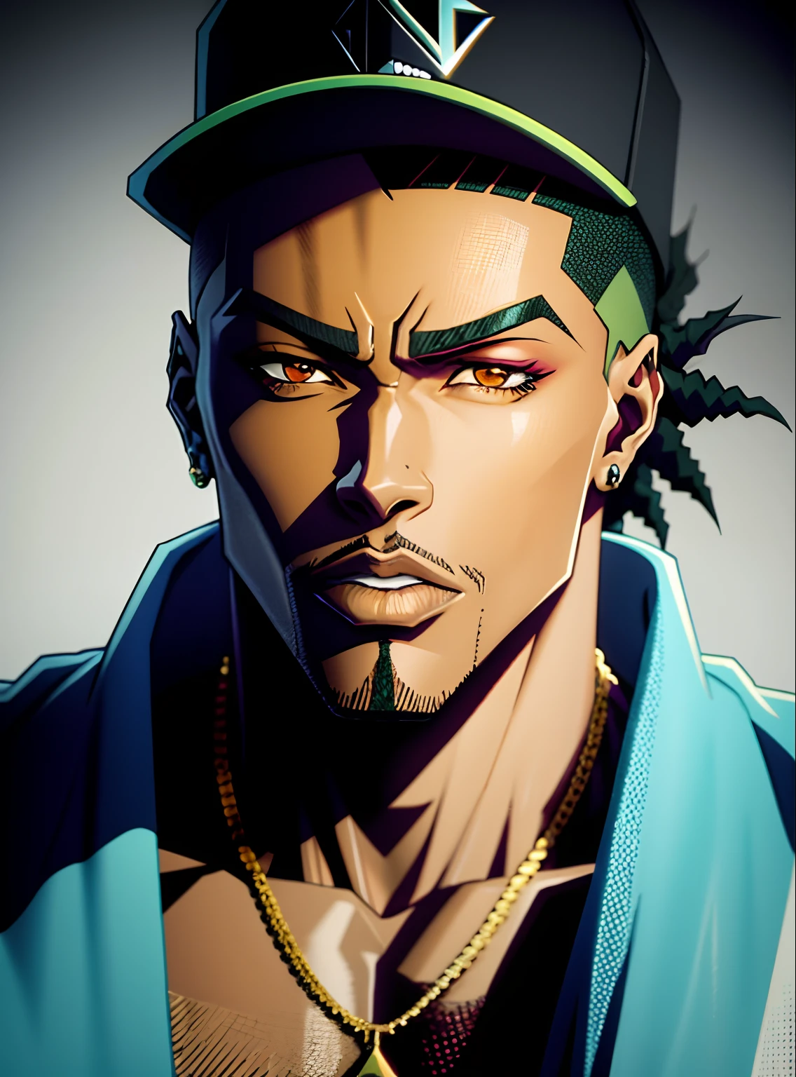 Un primer plano de un personaje de anime, papel de de parede 4k, rapero, hip hop, fuerte, personaje del juego, dibujos animados de anime, roupas de rapero anos 2000, Estilo do jogo def jam fight for ny, Dibujo de arte de anime