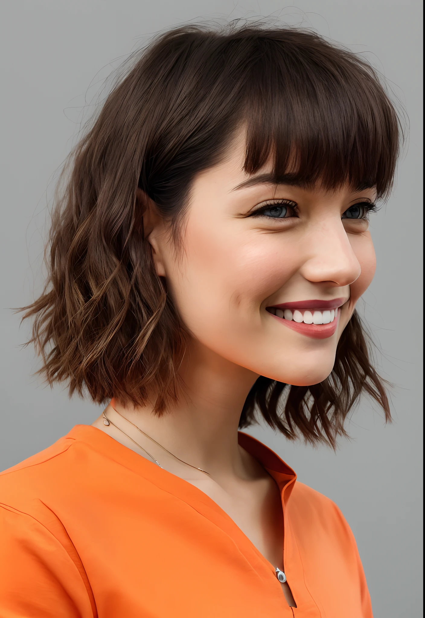 A close up of a woman with a short haircut smiling - SeaArt AI