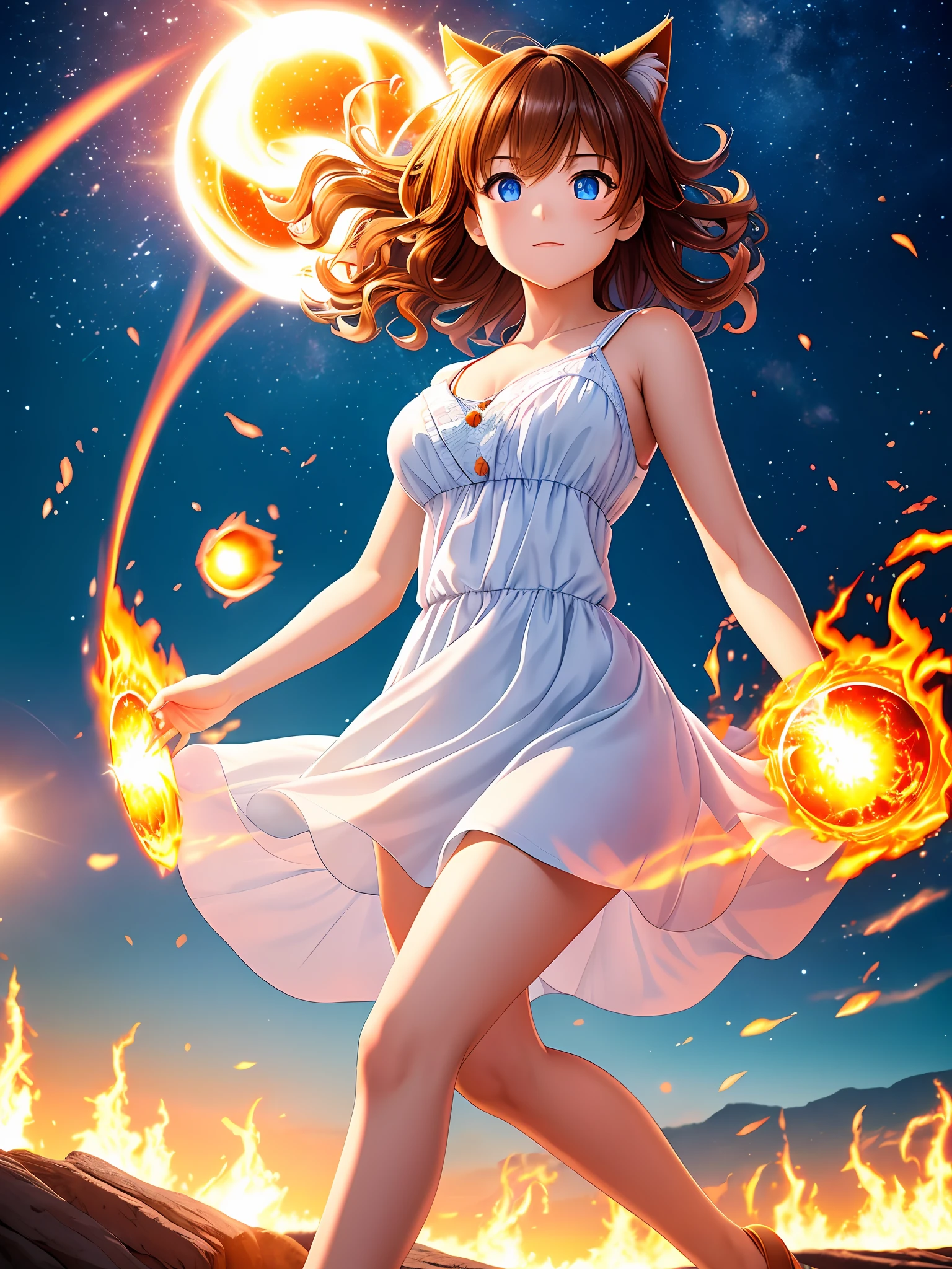 (masterpiece:1.1), (best quality:1.2), (artwork:1.1) of (real adult catgirl in light nightdress, dynamic pose:1), skinny, thin legs, thin hips, crepuscular rays, (scenic, floating short hair, tender, natural skin, upper body, tall), (crisp:1.1), (ultra detailed, ultra detailed cg background), full body colorful tattoo, firestorm, centered, colorful, glowing, (depth of field), wavy hair, finely detailed, (edge detection:1), (120mm), beautiful eyes, (intense lighting:1.1), (ultrasharp), fine art, creative, face, bokeh, photographed on a Fujifilm GFX 100S, macro lens, orange, cold blue, fireball, engulfed in flames, flight, sunny, dynamic, physics, sky, lava, moons, shockwaves, red-hot, magic, wizardry, spheres, concentric