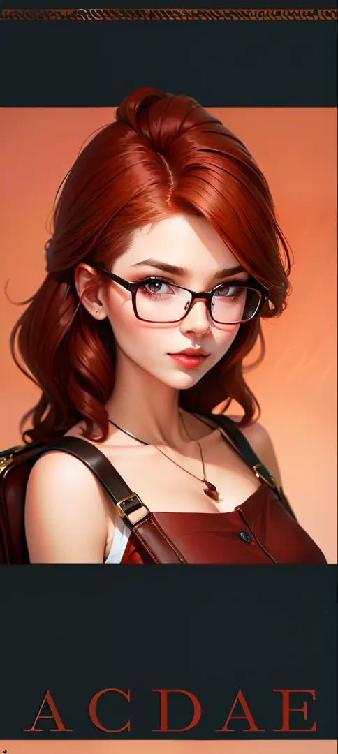 Brown-red gradient hair，Red square-rimmed glasses，Gentle eyes，Purse your lips slightly