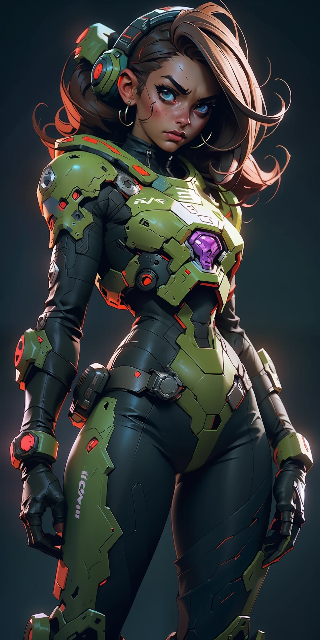 best qualityer, ultra detaild, ​masterpiece, 1 girl, sci-fi doom slayer style fighter, doom eternal game, (soldier girl wearing doom slayer nsfw armor), dynamic poses, combat pose, ureal engine 5, 8K, dramatic light, Apocalyptic urban setting, proportionate, simetrico, Aurea Ratio, artstation