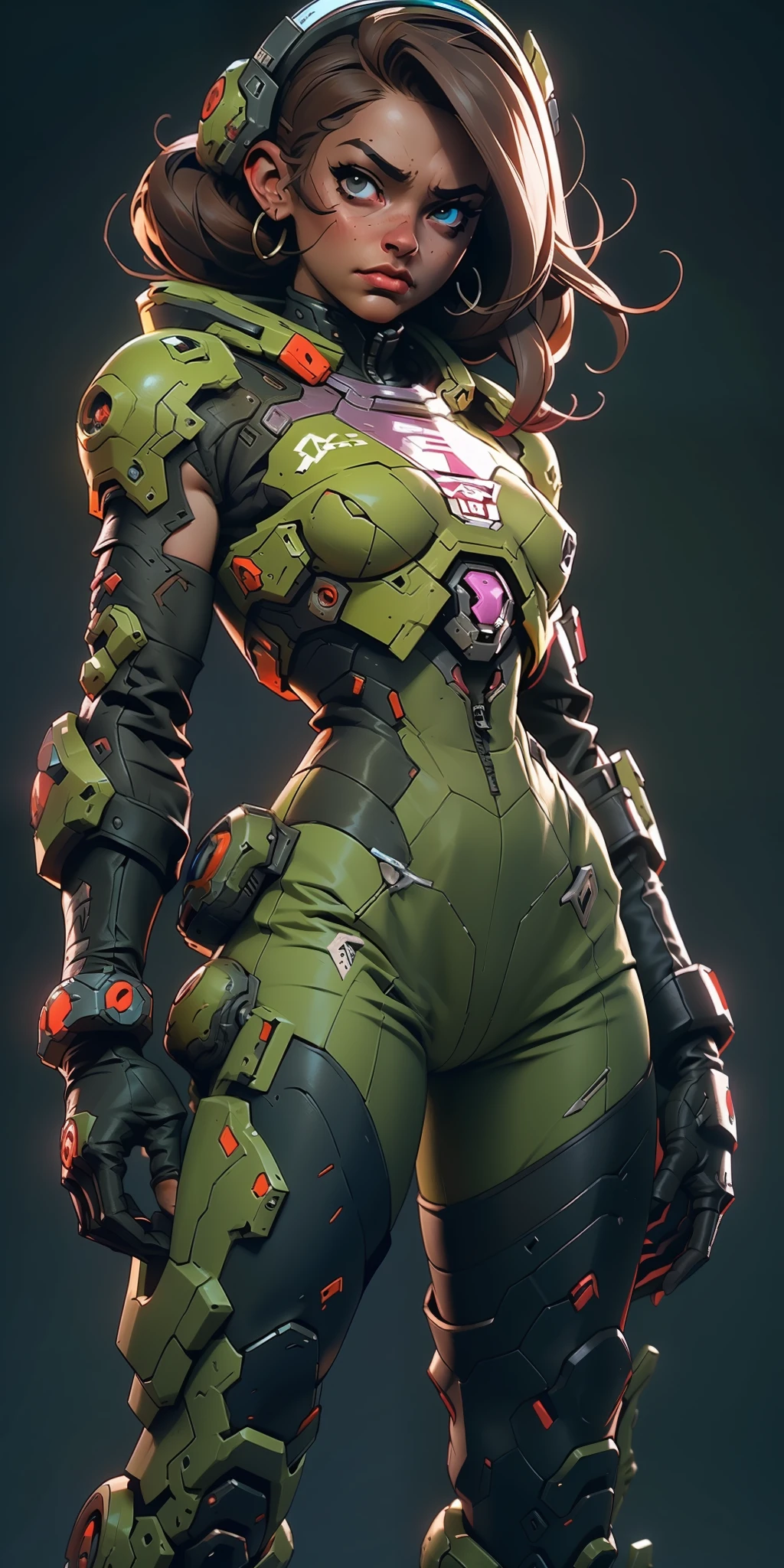 melhor qualidade, Ultra Detalhado, obra prima, 1 garota, combatente sci-fi estilo doom slayer, Jogo de doom eternal, ((garota soldado usando uma armadura nsfw do doom slayer)), possuído dinamicamente, Pose de combate, motor ureal 5, 8K, luz dramática, cenário urbano apocalíptico, proporcional, simetrico, Proporção Áurea, estação de arte