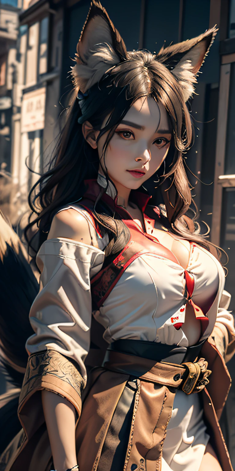 1girl,solo, official art, unity 8k wallpaper, ultra detailed, beautiful and aesthetic, beautiful, masterpiece, best quality, Kitsune witch, fox mask, haori jacket, foxfire spell, fox familiar, transformation,depth of field,