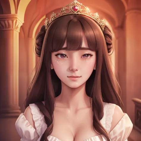 girl,princess,long wet brown hair,diamods crown,he tall,sexy pose princess,super big breast,(p cup),age 17,sad and cry detailed ...