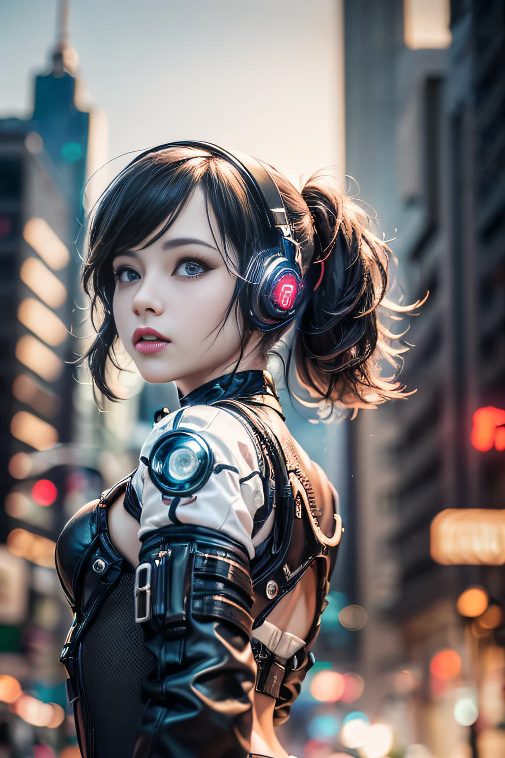 (Top Qualität,8K,32K,Meisterwerk,nffsw:1.3),Eine hohe Auflösung,(Photorealsitic:1.4),RAW-Foto, cyber punk Girl, Niedliche Gesichtsdetails, Cyberpunk Hair, Cyberpunk Fashion, sehr detailreiche Kleidung, Halbkörperaufnahme,
,Cyberpunk-Stadthintergrund, Hintergrundbeleuchtungseffekt, Linsenreflexion, Tiefenschärfe,CBPKV5